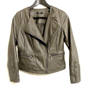 Alfani Petite XS green faux leather Moto jacket